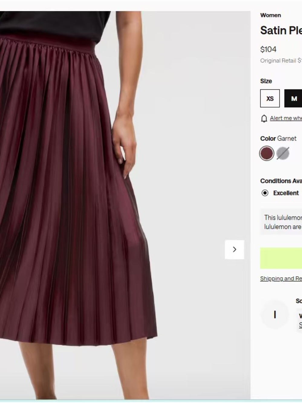 lululemon athletica Garnet Satin Pleated Midi Skirt